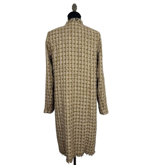 Elie Tahari Womens Long Tweed Jacket M Metallic Gold Crest Old Money Uptown Chic - Picture 4 of 16